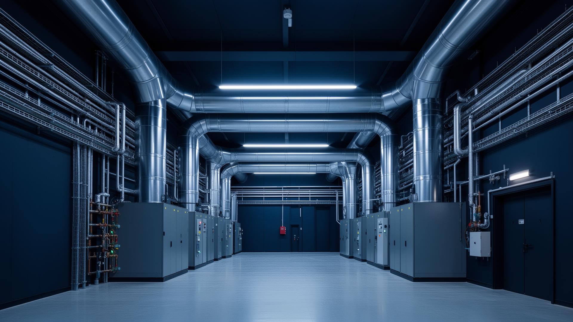 Commercial plant room with ventilation ductwork